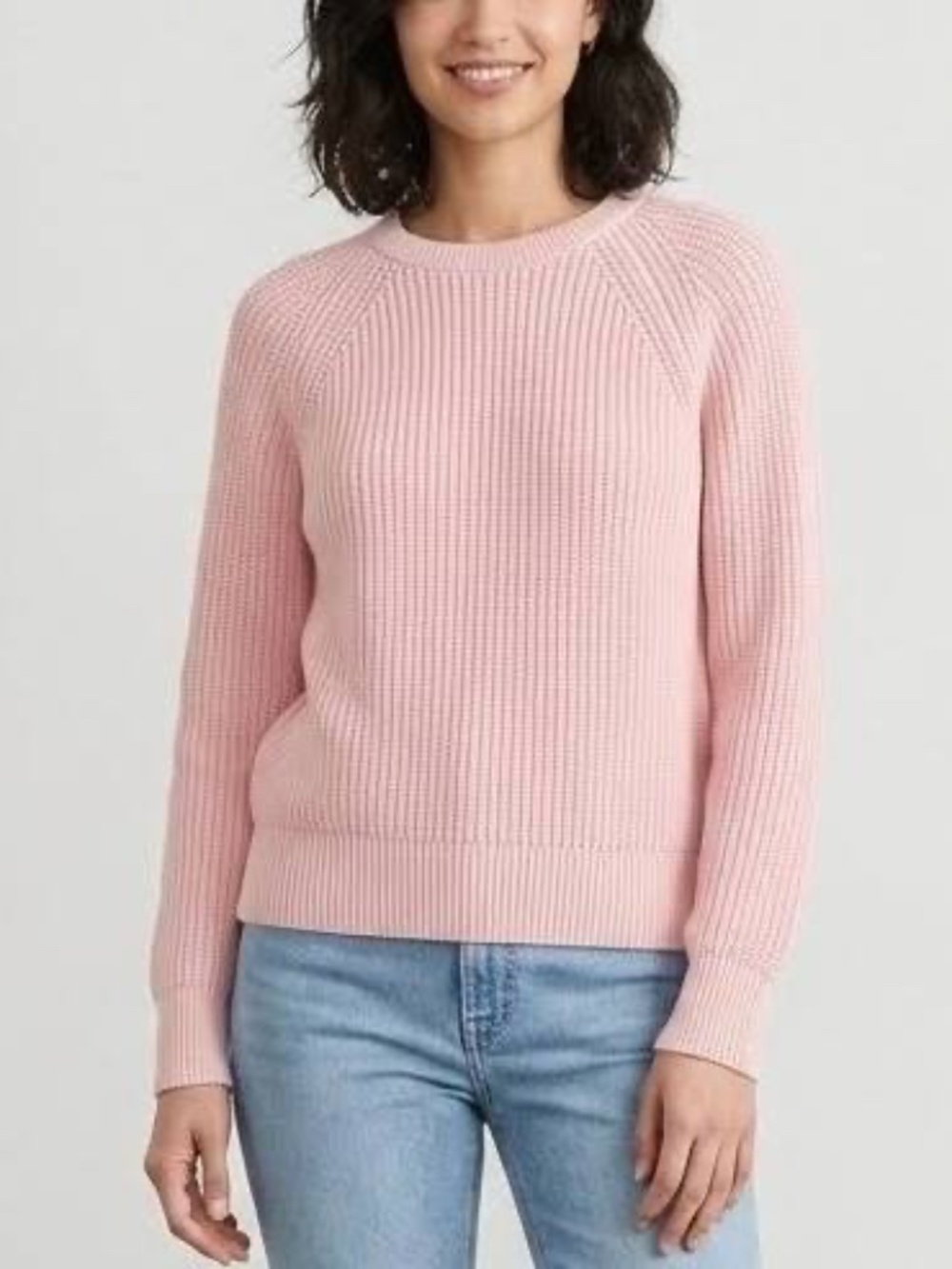 J. Crew Women's Pink Shaker Stitch Cotton Crewneck Fisherman Sweater Size SM